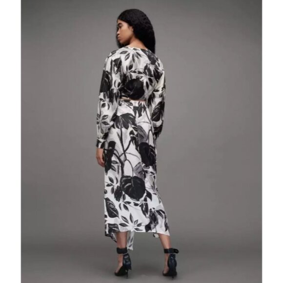 AllSaints Carla Jackie Ruched Crop Top Silk Blend Ecru White & Black SZ 10 NEW - Picture 6 of 6